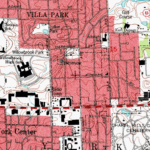 Topographic Map of Covenant Church of Villa Park, IL