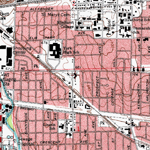 Topographic Map of Elmhurst Presbyterian Church, IL