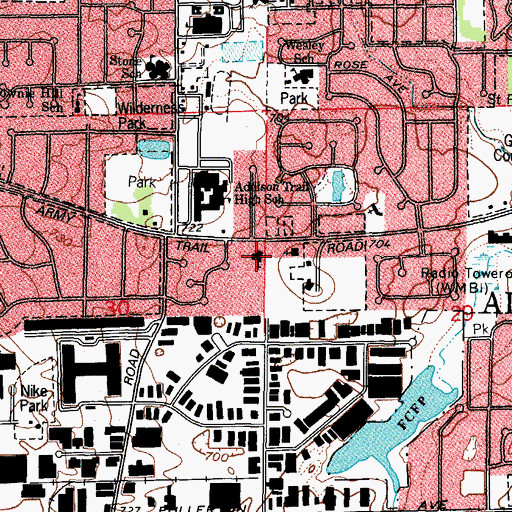 Topographic Map of First Baptist Church of Addison, IL