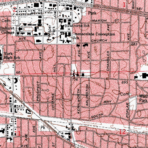 Topographic Map of First Baptist Church of Elmhurst, IL