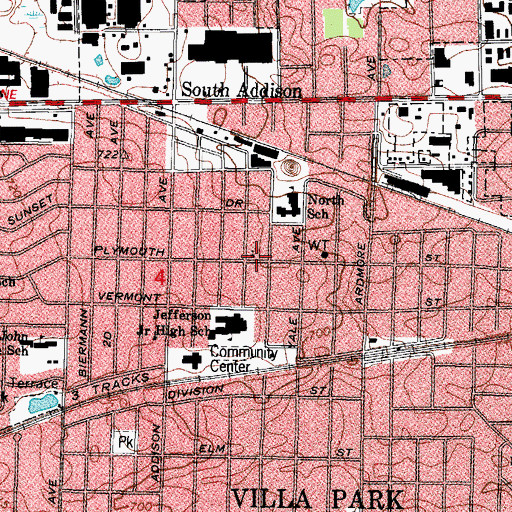 Topographic Map of First Baptist Church of Villa Park, IL