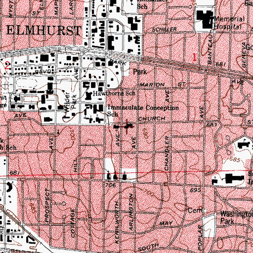 Topographic Map of First Congregational Church, IL