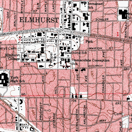 Topographic Map of First United Methodist Church, IL