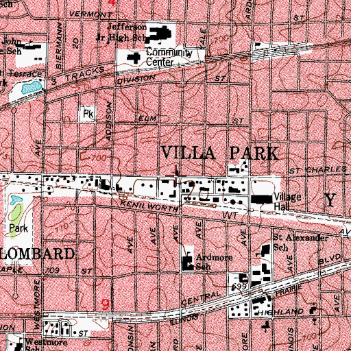 Topographic Map of Harvard Avenue Evangelical Free Church, IL