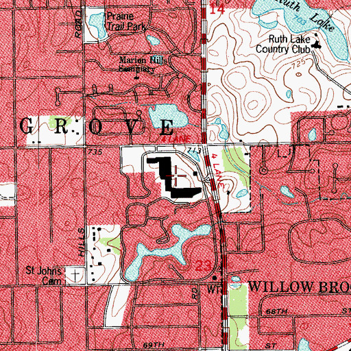 Topographic Map of Hinsdale Lake Commons Shopping Center, IL