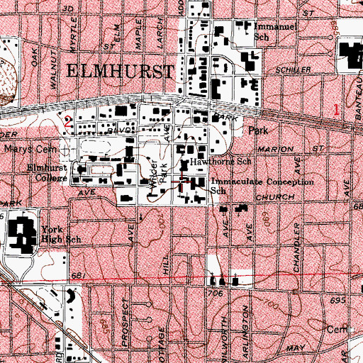 Topographic Map of Immaculate Conception Church, IL