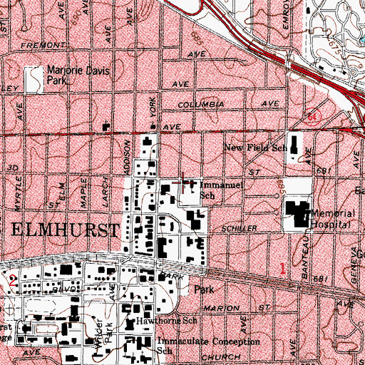 Topographic Map of Immanuel Lutheran Church, IL