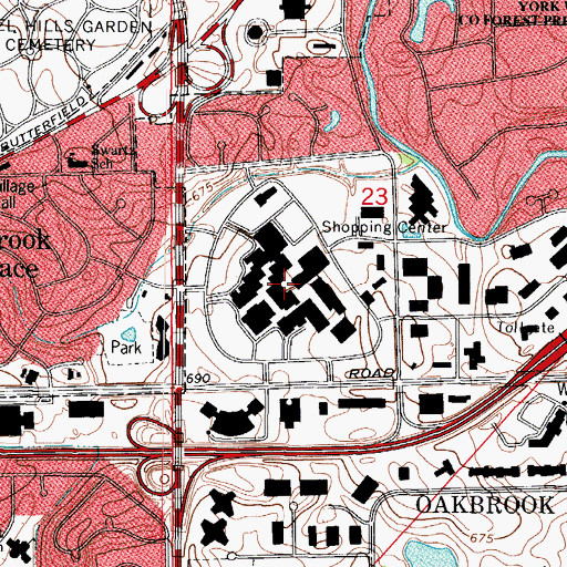 Topographic Map of Oakbrook Shopping Center, IL