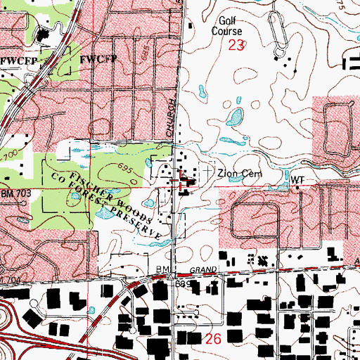 Topographic Map of Zion Evangelical Lutheran Church, IL