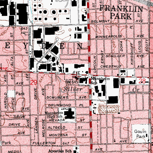 Topographic Map of Mannheim Baptist Church, IL