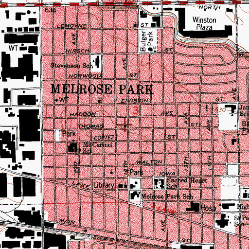 Topographic Map of Melrose Park Bible Church, IL