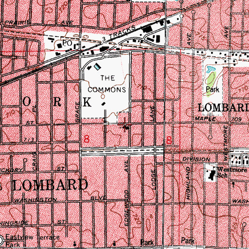 Topographic Map of Lombard Church of the Nazarene, IL