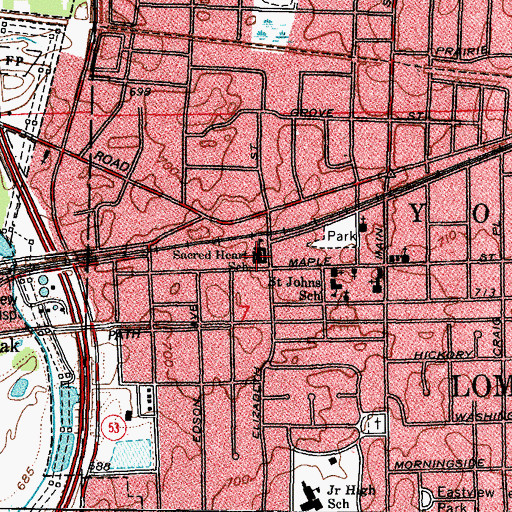 Topographic Map of Sacred Heart Church, IL