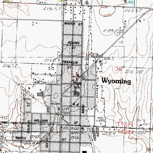 Topographic Map of Wyoming First Baptist Church, IL