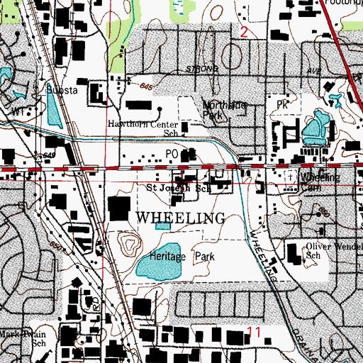 Topographic Map of Wheeling Municipal Center, IL
