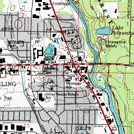 Topographic Map of Wheeling Shopping Center, IL