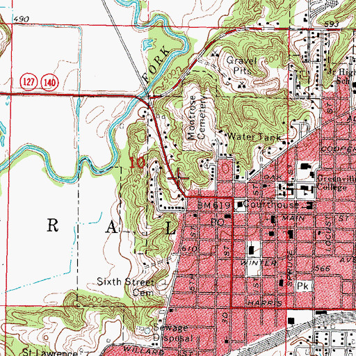 Topographic Map of Bond County Jail, IL