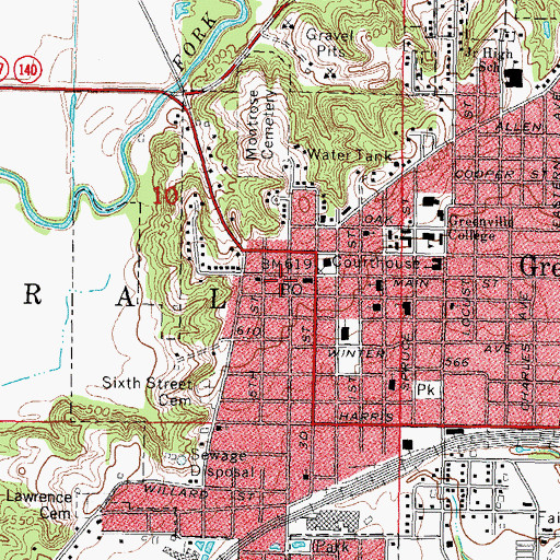 Topographic Map of Greenville Public Library, IL