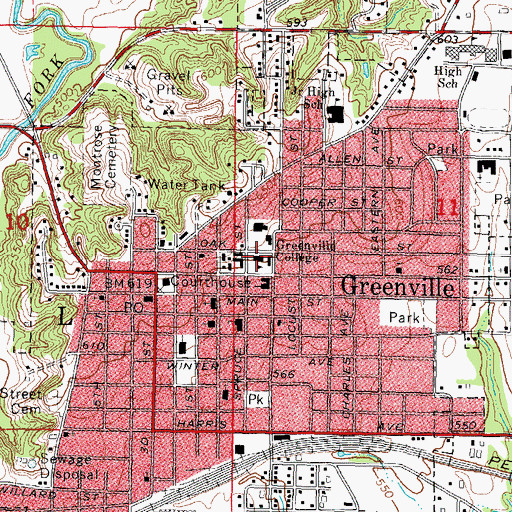 Topographic Map of Hogue Hall, IL
