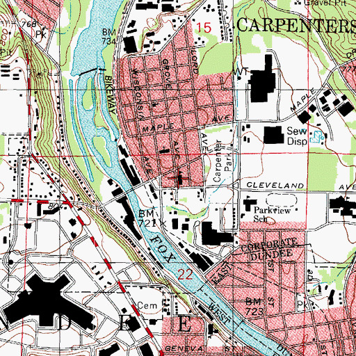 Topographic Map of Carpentersville Public School (historical), IL