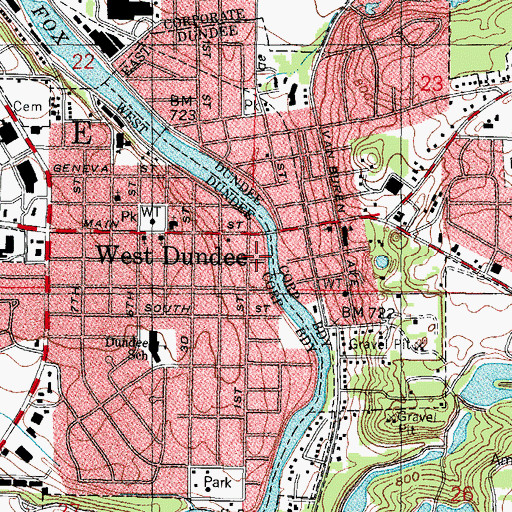 Topographic Map of West Dundee City Water Works, IL