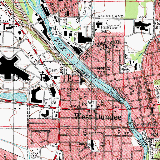 Topographic Map of West Dundee Public School (historical), IL