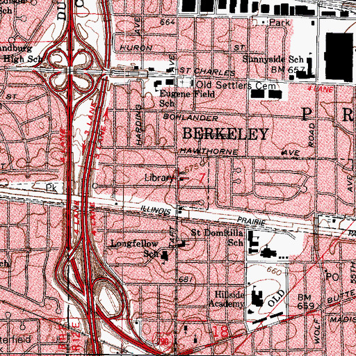 Topographic Map of Berkeley Public Library, IL