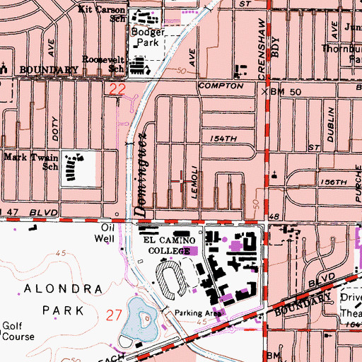 Topographic Map of Alondra Park, CA