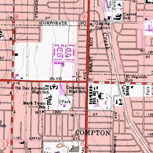 Topographic Map of Willowbrook, CA