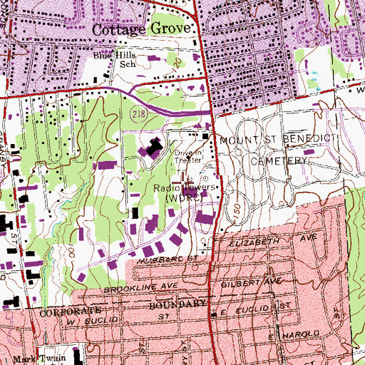 Topographic Map of Blue Hills, CT