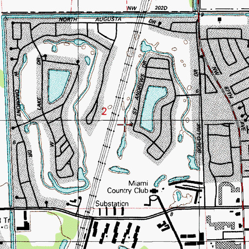 Topographic Map of Country Club, FL