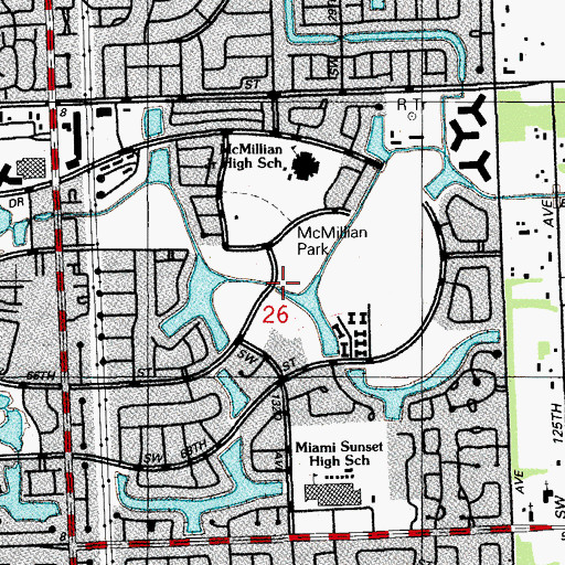 Topographic Map of Kendale Lakes, FL