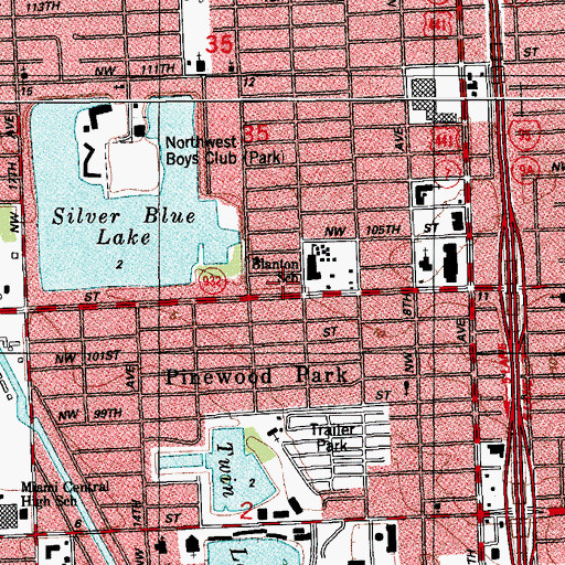 Topographic Map of Pinewood, FL