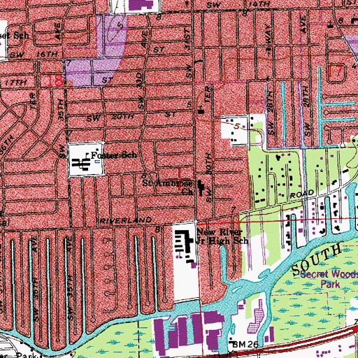Topographic Map of Riverland, FL