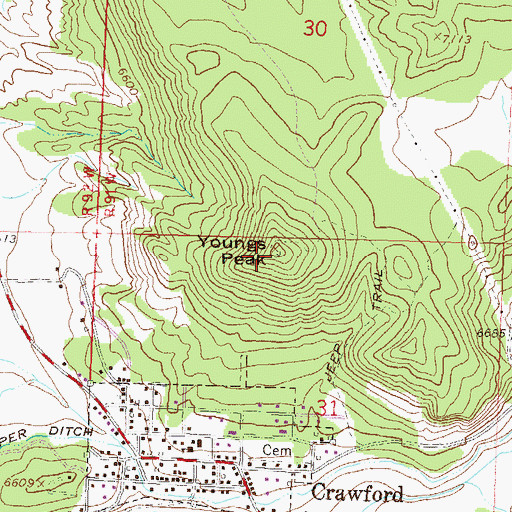 Topographic Map of Youngs Peak, CO