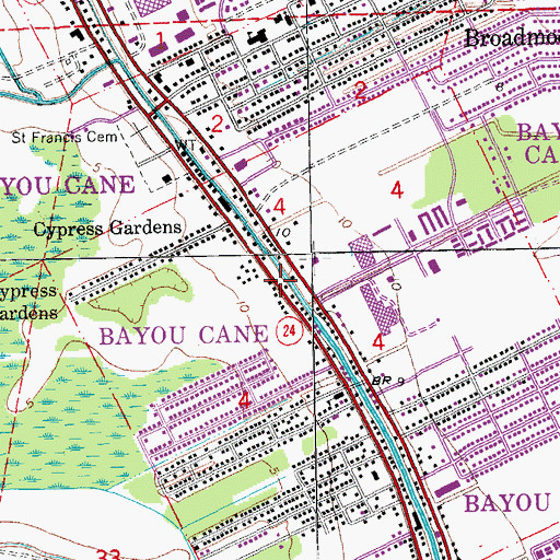 Topographic Map of Bayou Cane, LA