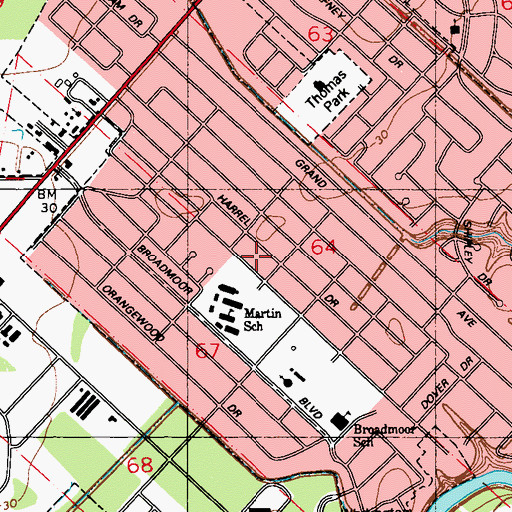 Topographic Map of Broadmoor, LA
