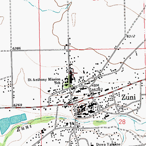 Topographic Map of Zuni Pueblo, NM