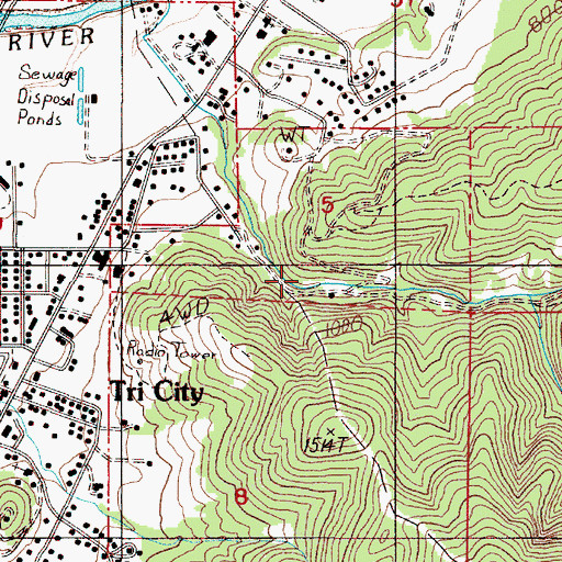 Topographic Map of Tri-City, OR