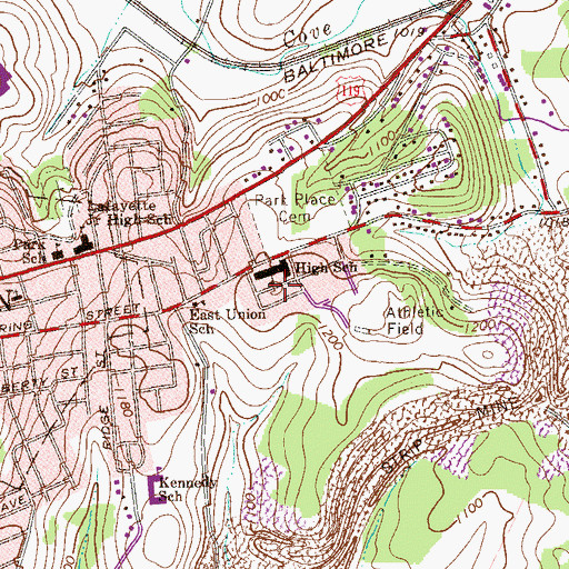 Topographic Map of East Uniontown, PA
