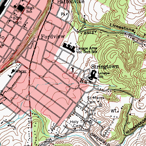 Topographic Map of Lenape Heights, PA