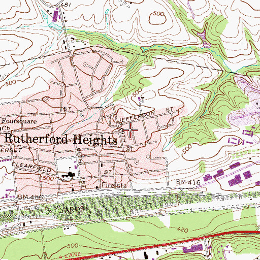 Topographic Map of Rutherford, PA