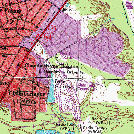 Topographic Map of Chamberlayne, VA