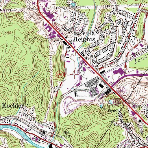 Topographic Map of Villa Heights, VA