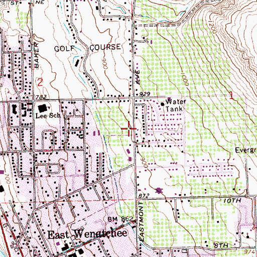 Topographic Map of East Wenatchee Bench, WA