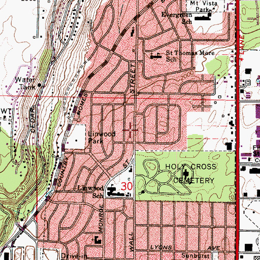 Topographic Map of Town and Country, WA
