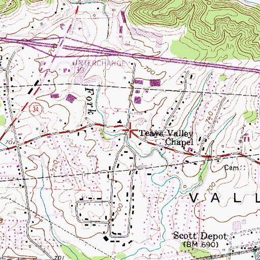 Topographic Map of Teays Valley, WV