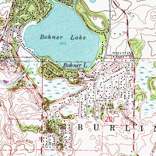 Topographic Map of Bohners Lake, WI
