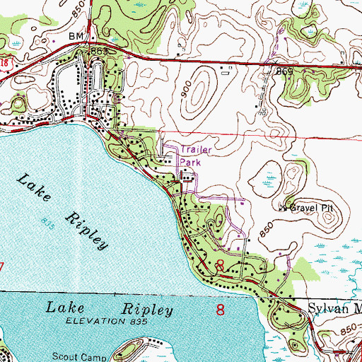 Topographic Map of Lake Ripley, WI