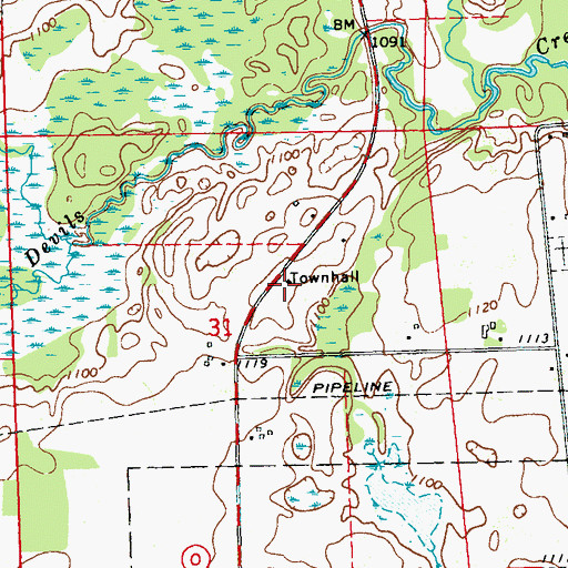 Topographic Map of Atlanta Townhall, WI